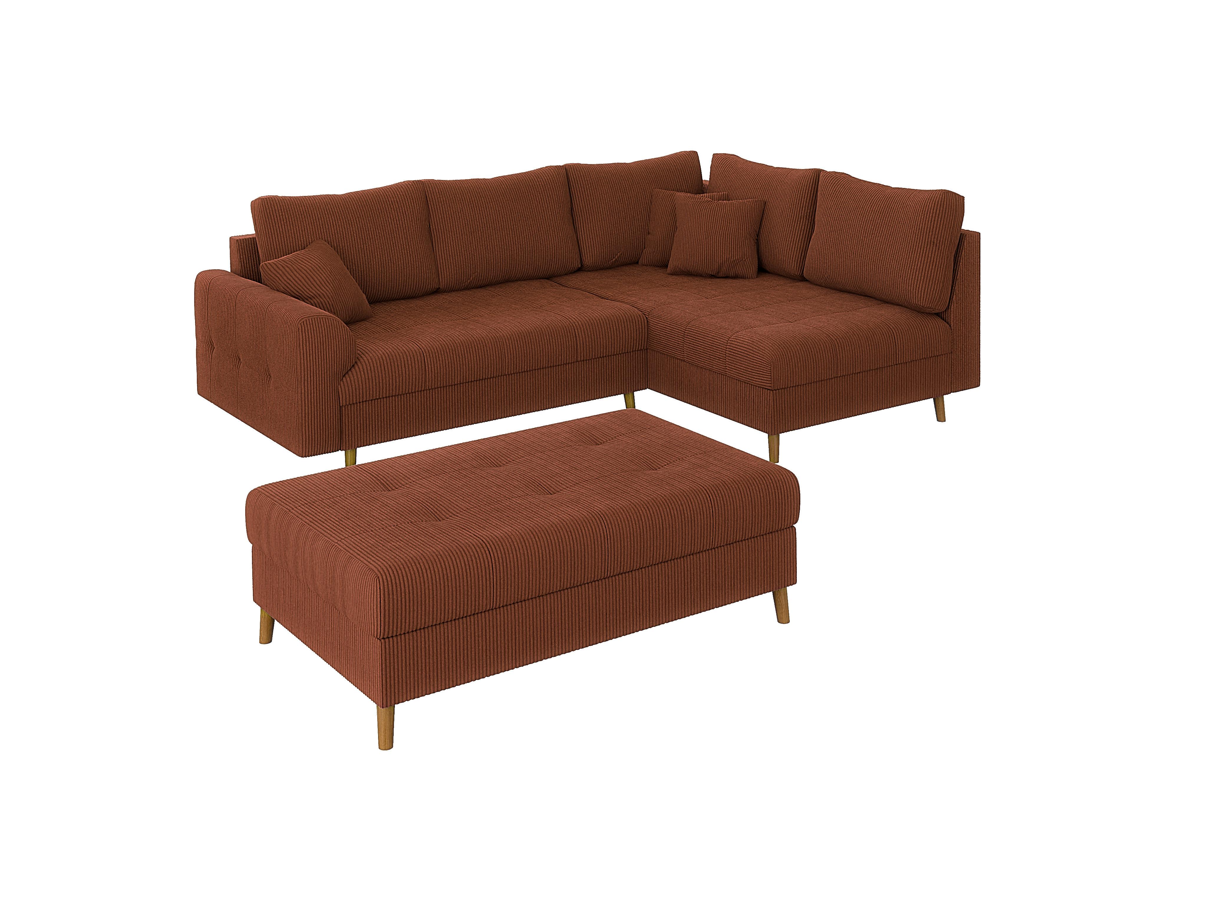 ECKSOFA inkl. Hocker Alma Terrakotta Cord - Ottomane rechts - Terracotta/Braun, Holz/Textil (231/161cm) - S-Style Möbel