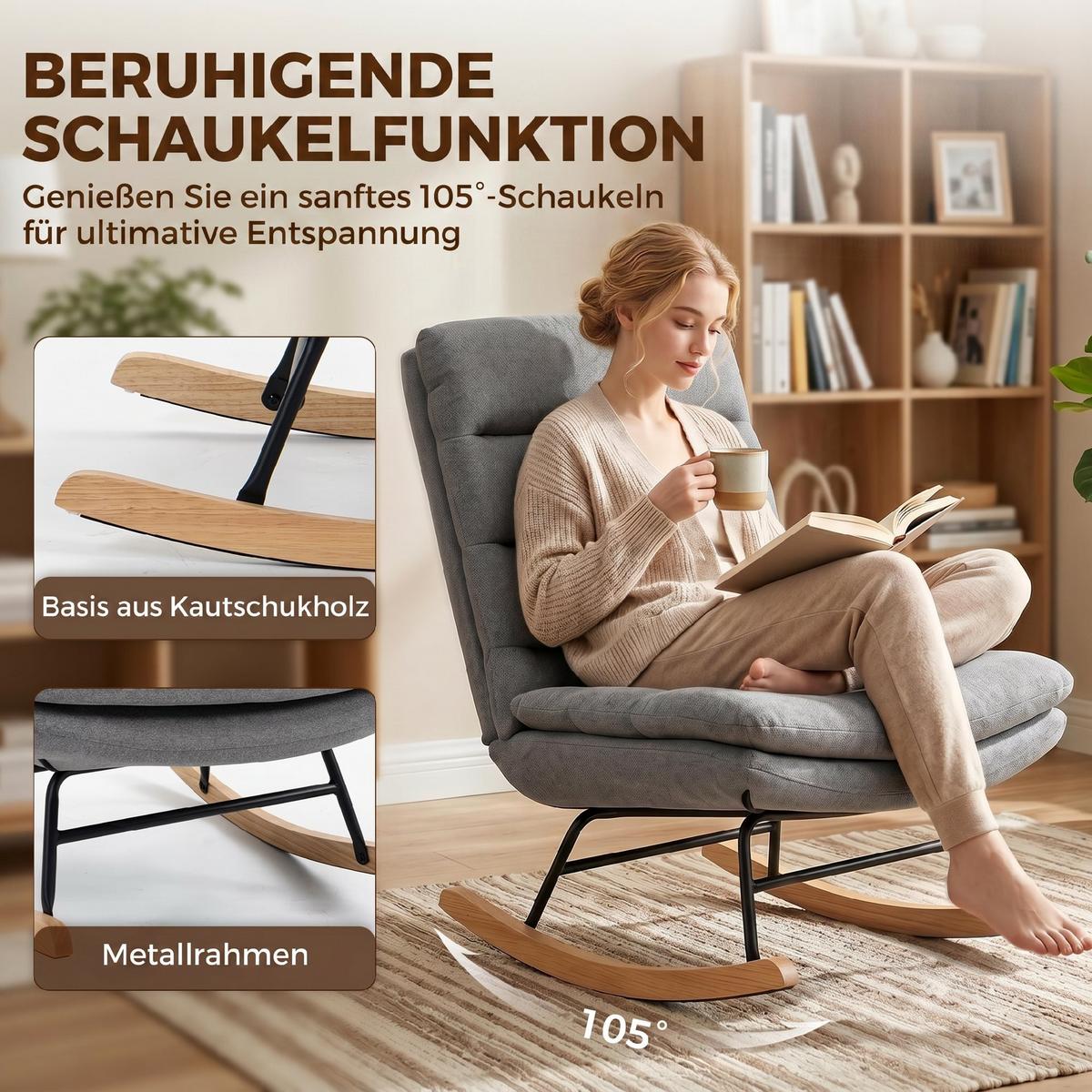 SCHAUKELSTUHL Leinenoptik 100 Polyester Hellgrau - Hellgrau, Textil/Metall (72/102/92cm) - HOMCOM