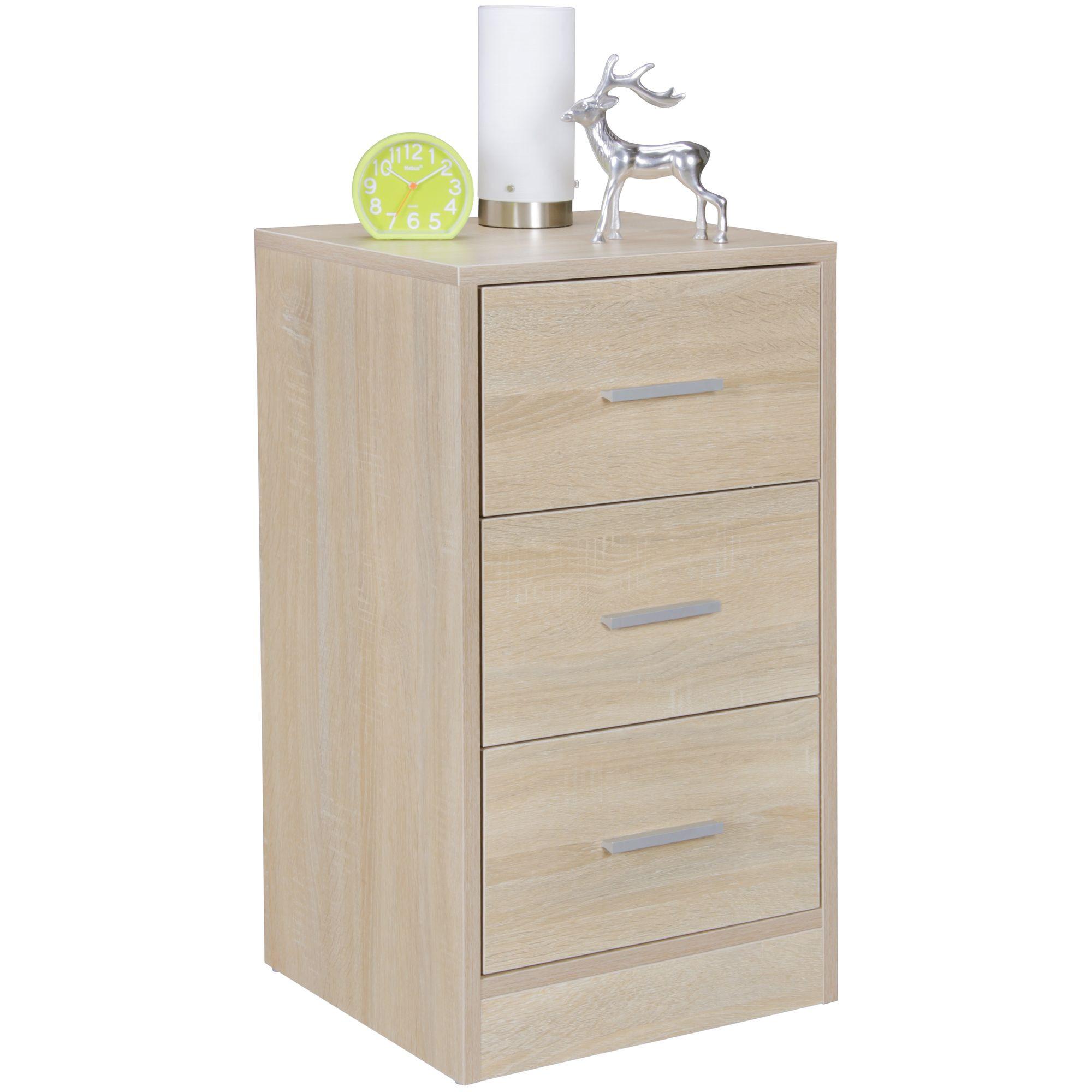 NACHTTISCH Holz 3 Schubladen Extra Hoch FOGGIA, Sonoma 38x35x68 cm - Beige, Metall (38/68/35cm) - KADIMA DESIGN