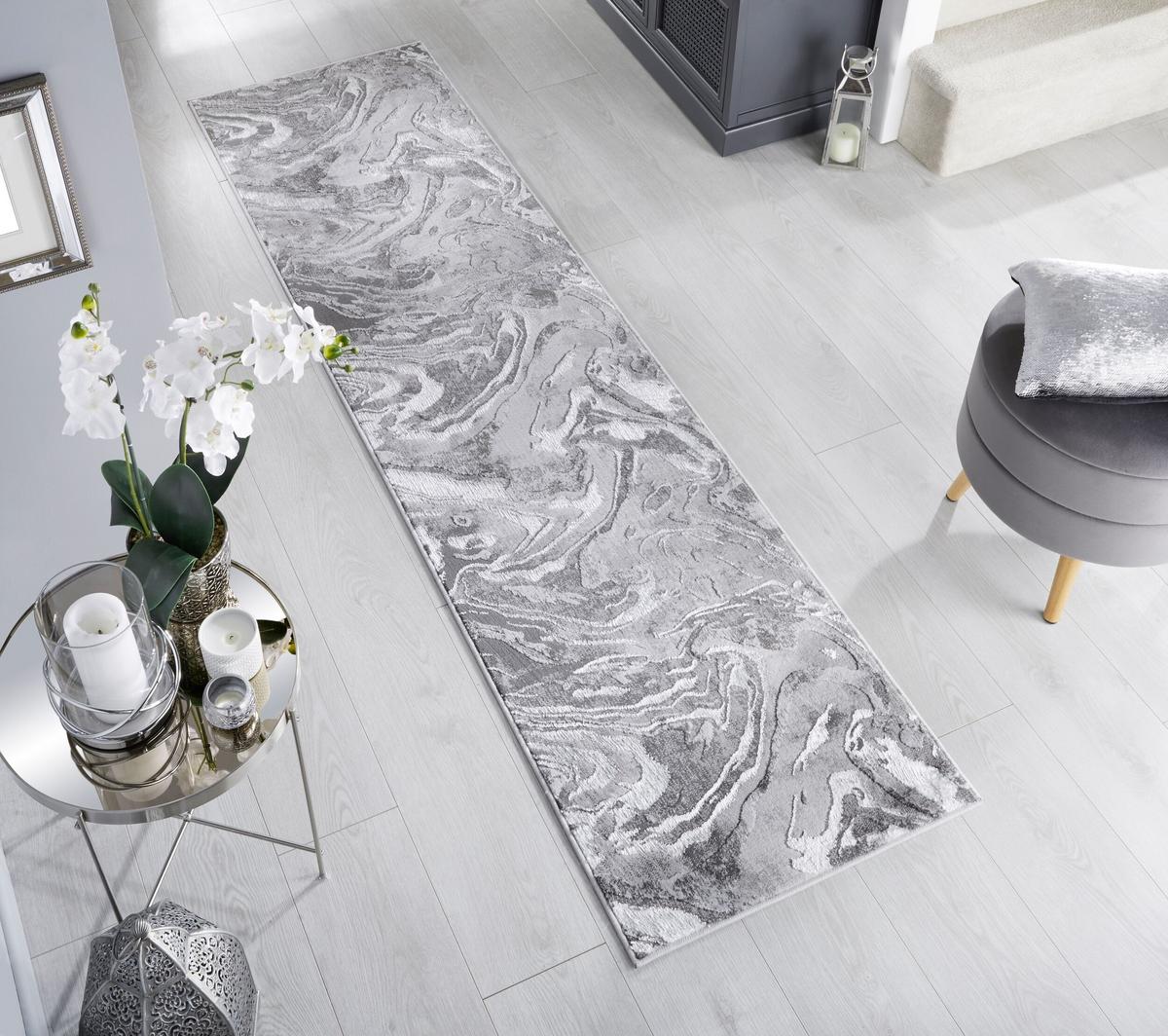 TEPPICH OUSE, abstrakt, Silber, 80 x 300 cm - Grau, Textil (80/300cm) - KADIMA DESIGN