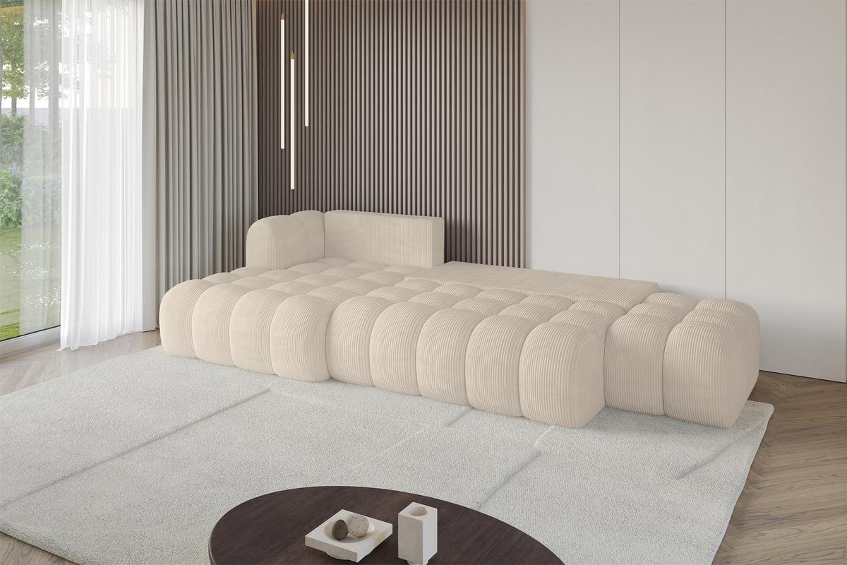 ECKSOFA mit Schlaffunktion Ottomane Links OLEA-L2 321x164x75 Beige Cord - Schwarz/Cappuccino, Holzwerkstoff/Kunststoff (321/164cm) - ALTDECOR