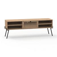TV-MÖBEL 1 Tür, 4 Fächer und Metallfüße L140 cm - Evan - Eschefarben, Holzwerkstoff (35/51/40.5cm) - Calicosy