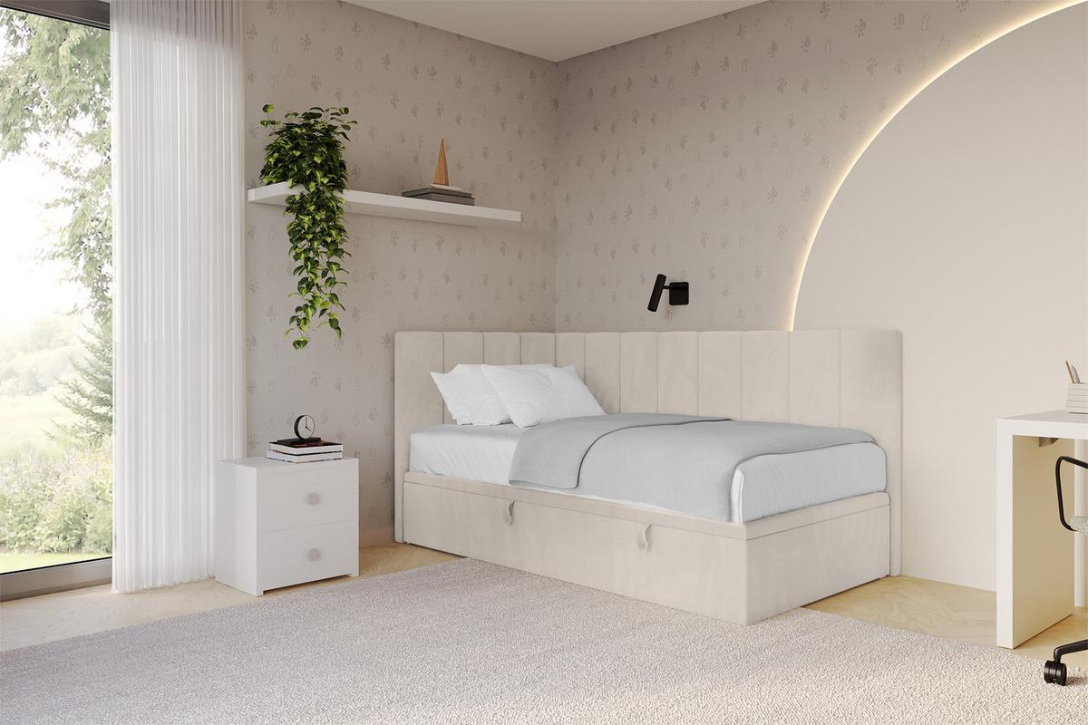 EINZELBETT Jugendbett mit Bettkasten Rechts, mit Matratze - LOVY 100x200 Beige - Beige, Holzwerkstoff/Textil (100/200cm) - ALTDECOR