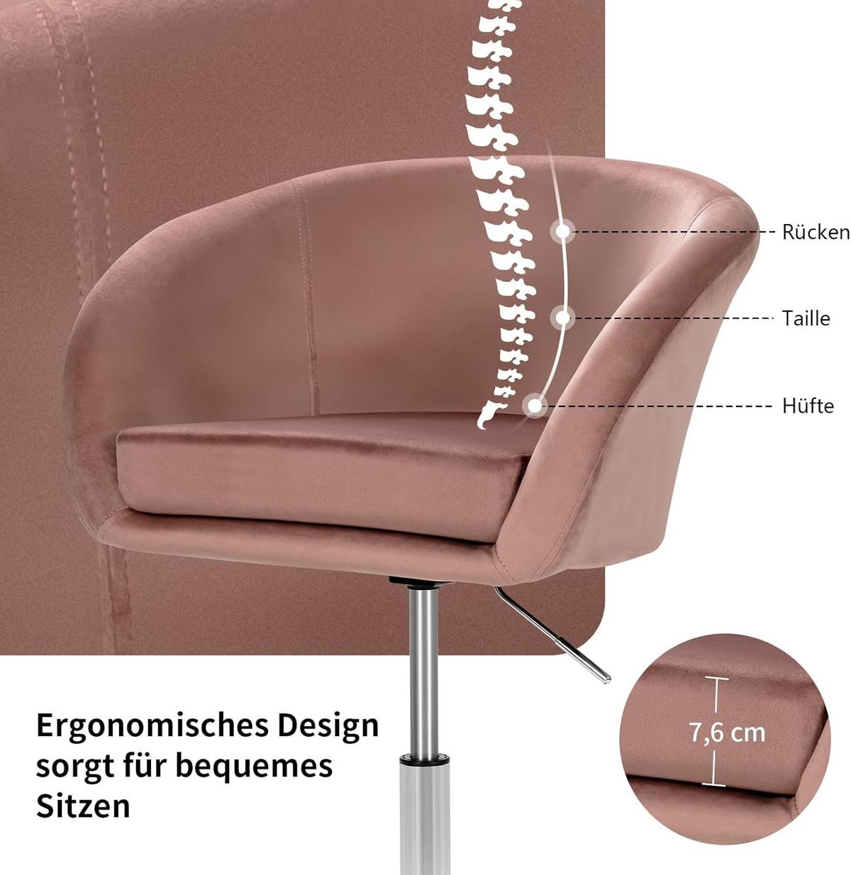ESSZIMMERSTUHL Samt Drehsessel Pink - Pink, Metall (61/86/52cm) - COSTWAY