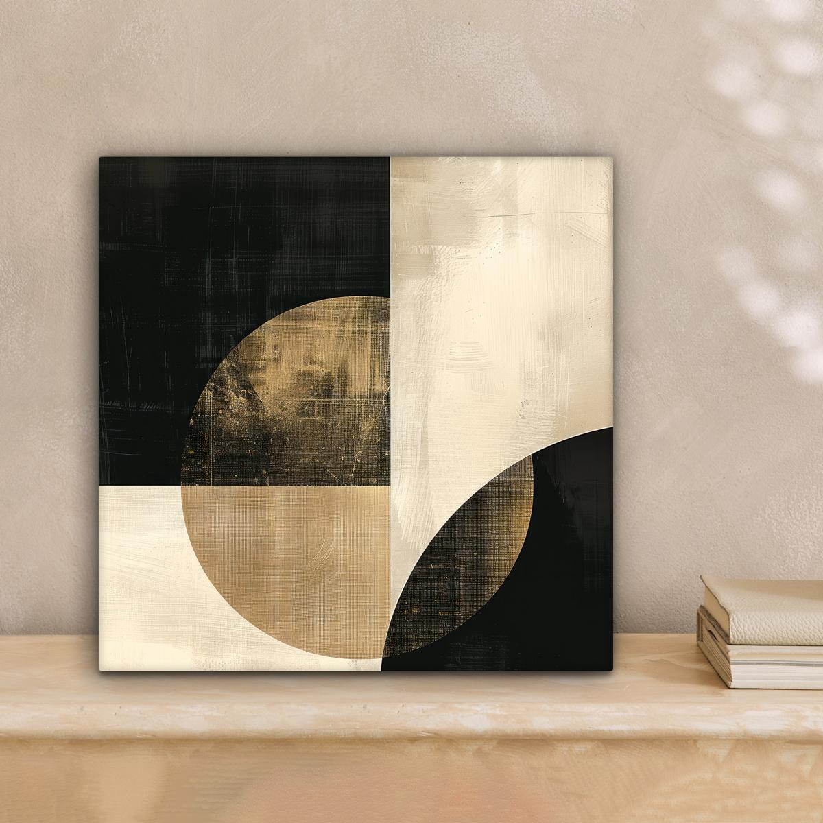 LEINWANDBILD Abstrakt - Geometrische Formen - Schwarz - Gold Deko Wohnzimmer 20x20 cm - Ecru, Textil (20/20cm) - MuchoWow