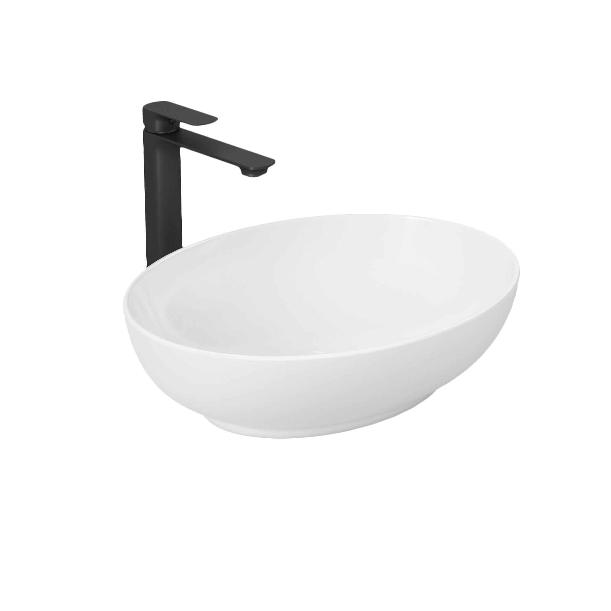 WASCHBECKEN Oval Keramik Weiß Glänzend 52 / 39 / 14 cm - Weiß, Keramik (52/13/39.5cm) - EMKE