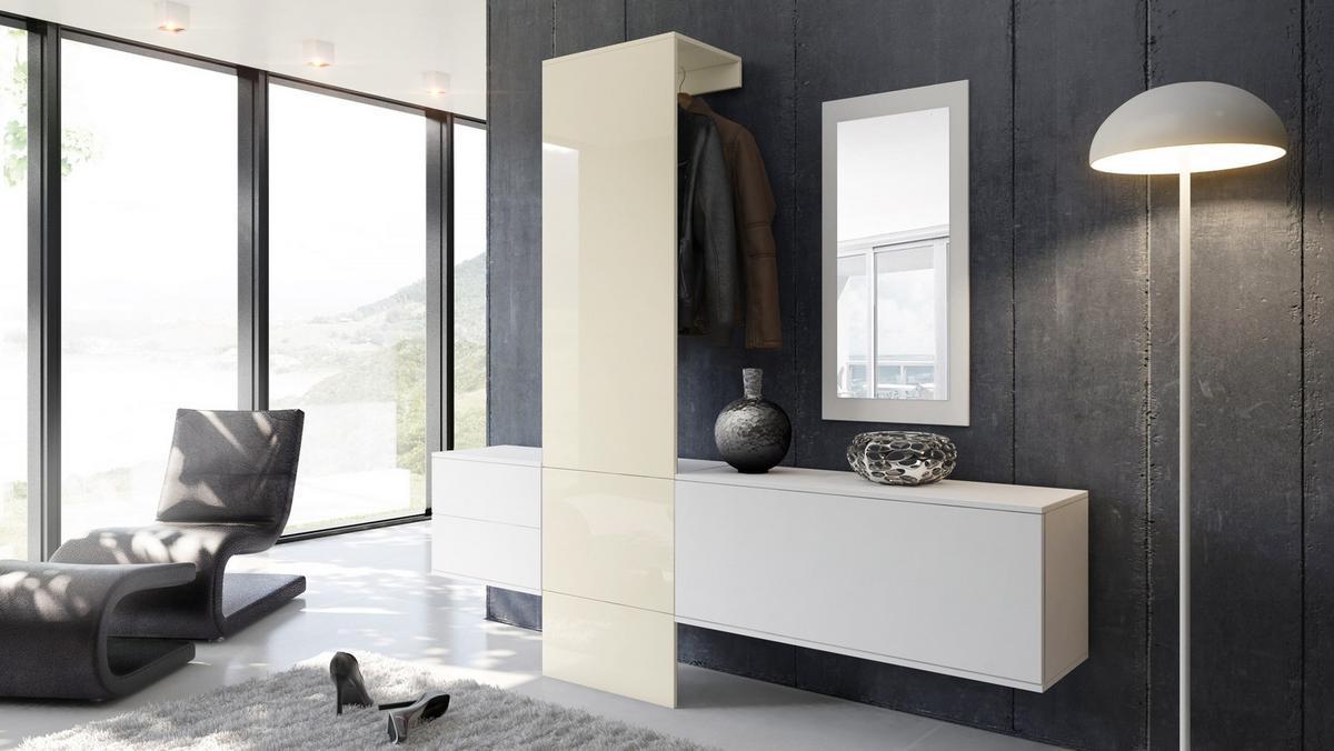 GARDEROBE Carlton Paneel in Creme Hochglanz - Creme, Holzwerkstoff (208/193/35cm) - Vladon