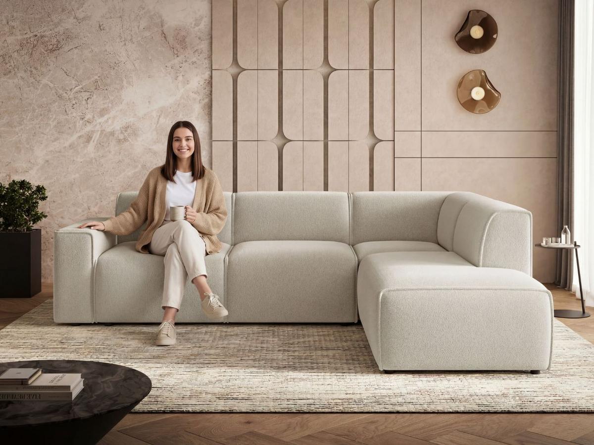 ECKSOFA Eluno Beige Rechts - Beige/Schwarz, Holz/Kunststoff (292/220cm) - Graingold