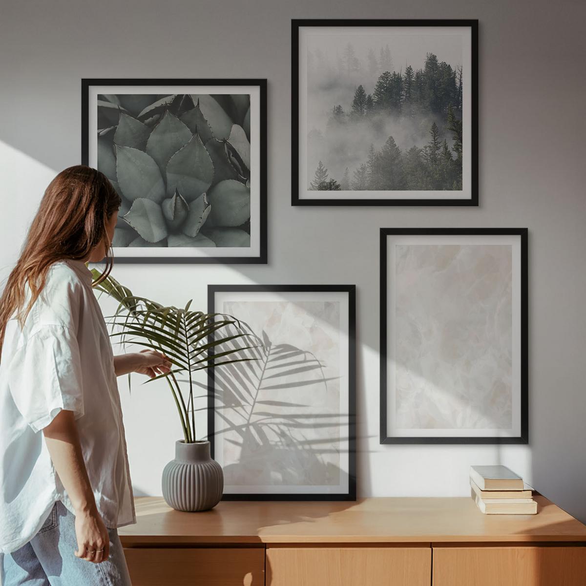 BILDER SET 4er Set - 50x50 cm & 40x60 cm Schwarzer Rahmen - Steinpastellmarmor - Schwarz, Kunststoff (50/50cm) - TULUP