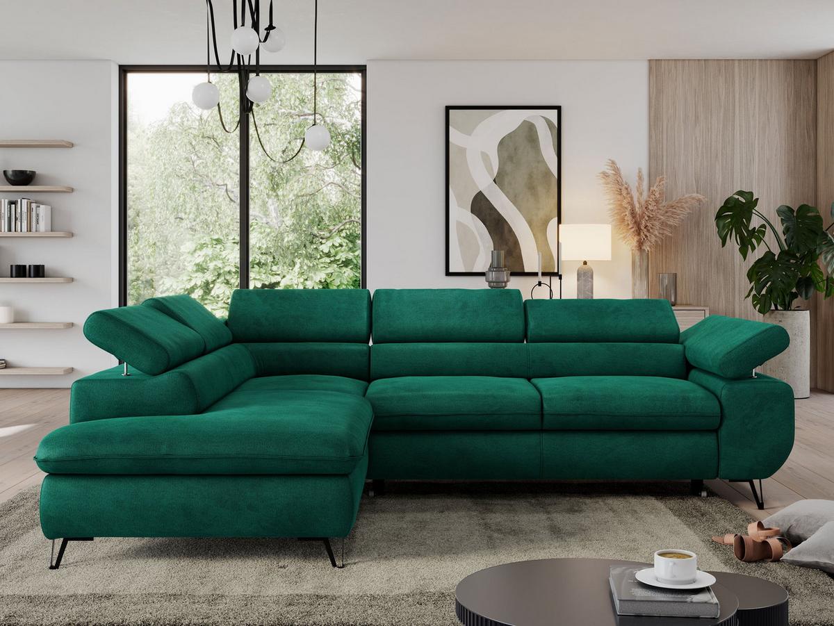 ECKSOFA PEDRO L Dunkelgrün Velvet - Links Seite - Dunkelgrün/Schwarz, Textil/Metall (208/273cm) - MKS