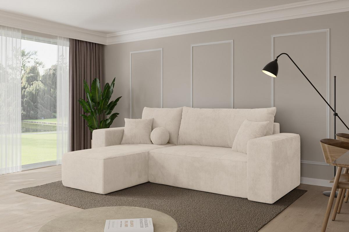 ECKSOFA mit Schlaffunktion Ottomane Links SENO-L 249x139x85 Beige Cord - Beige/Schwarz, Holzwerkstoff/Kunststoff (249/139cm) - ALTDECOR