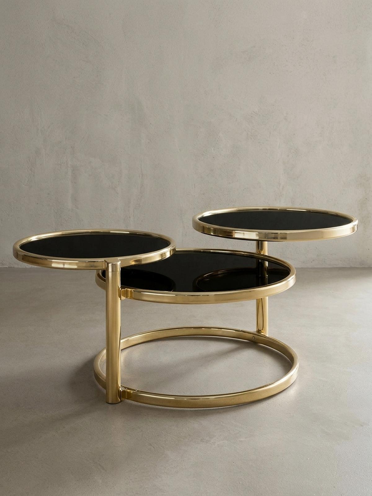 BEISTELLTISCH Glas Stahlgestell Schwenkbare Platten, Gold 58x58x43 cm - Goldfarben, Glas/Metall (58/58/43cm) - KADIMA DESIGN