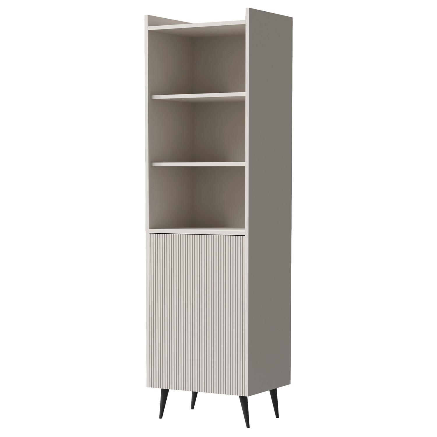 BÜCHERREGAL Amfali mit 1 Tür und offener Regale, geriffelte Fronten, Push-to-open, 52 cm, Kaschmir - Kaschmir/Schwarz, Holzwerkstoff/Metall (52/180/41cm) - Beautysofa
