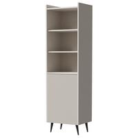 BÜCHERREGAL Amfali mit 1 Tür und offener Regale, geriffelte Fronten, Push-to-open, 52 cm, Kaschmir - Kaschmir/Schwarz, Holzwerkstoff/Metall (52/180/41cm) - Beautysofa