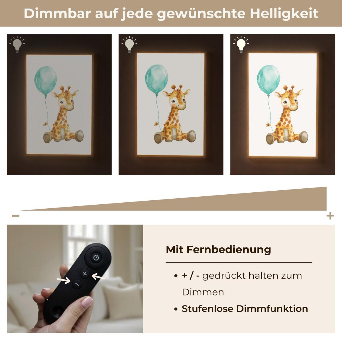 WANDLEUCHTE MIT AKKU Giraffe - Baby - Tiere - Blauer Ballon 70x100 cm - Weiß, Holzwerkstoff (70/100/8cm) - OnlyWow