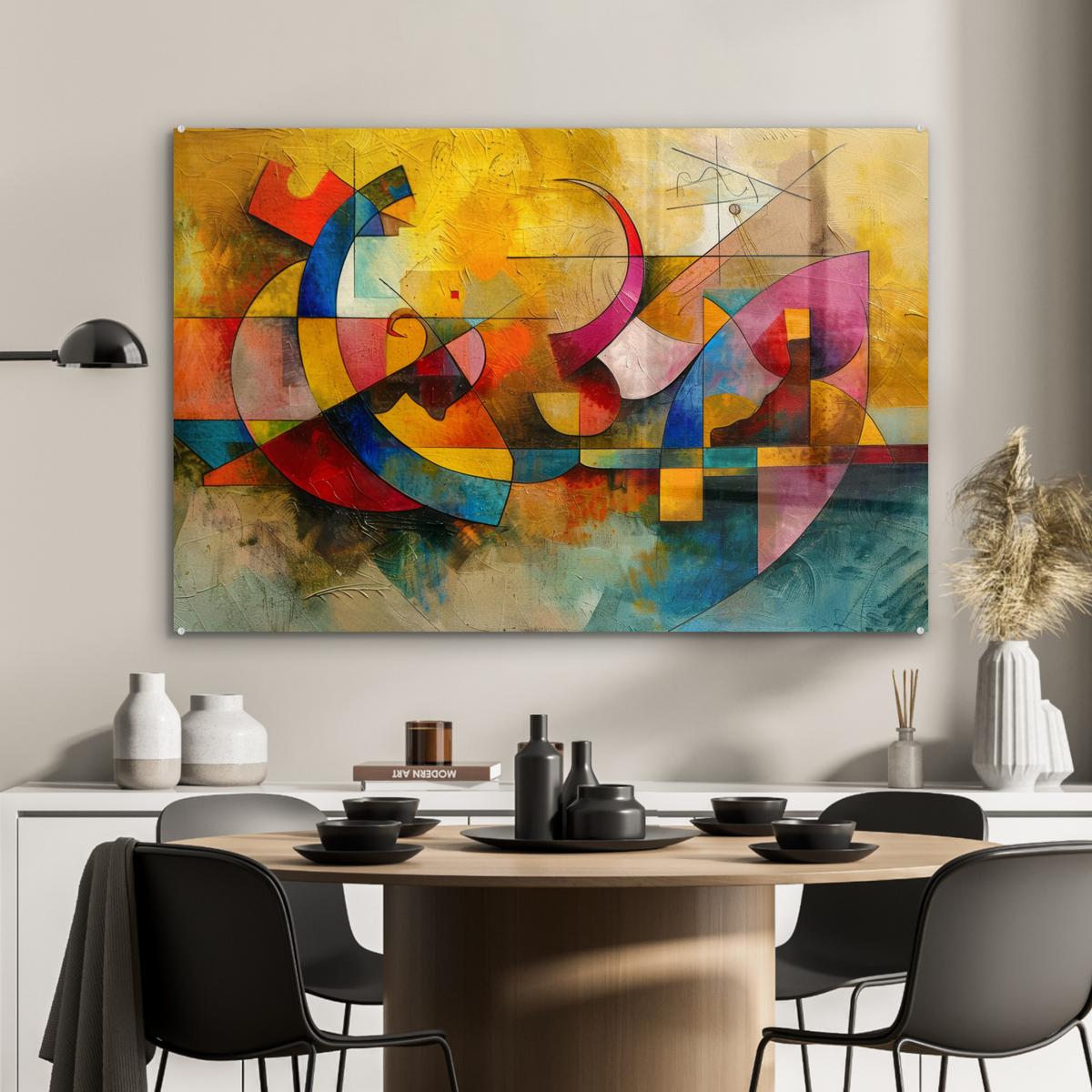 ACRYLGLASBILD Kunst - Abstrakt - Modern Wandbild Schlafzimmer 120x80 cm - Gelb, Glas (120/80cm) - MuchoWow