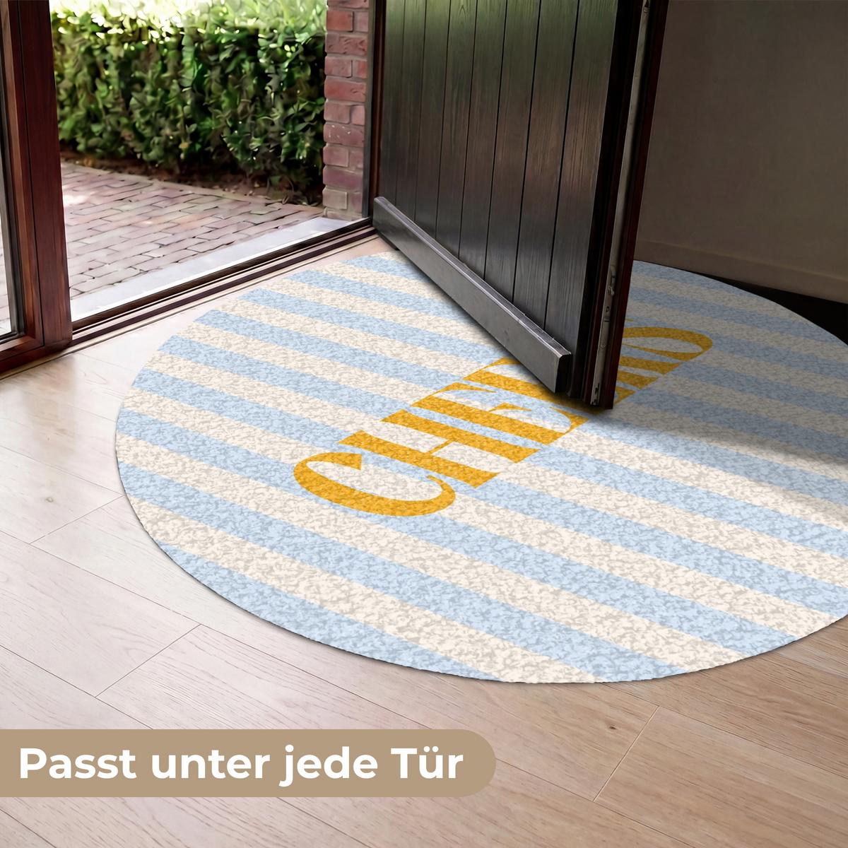 FUSSMATTE Orange – Blau – Streifen – Cheers 120x120 cm - Hellblau, Kunststoff (120/0.4cm) - MuchoWow
