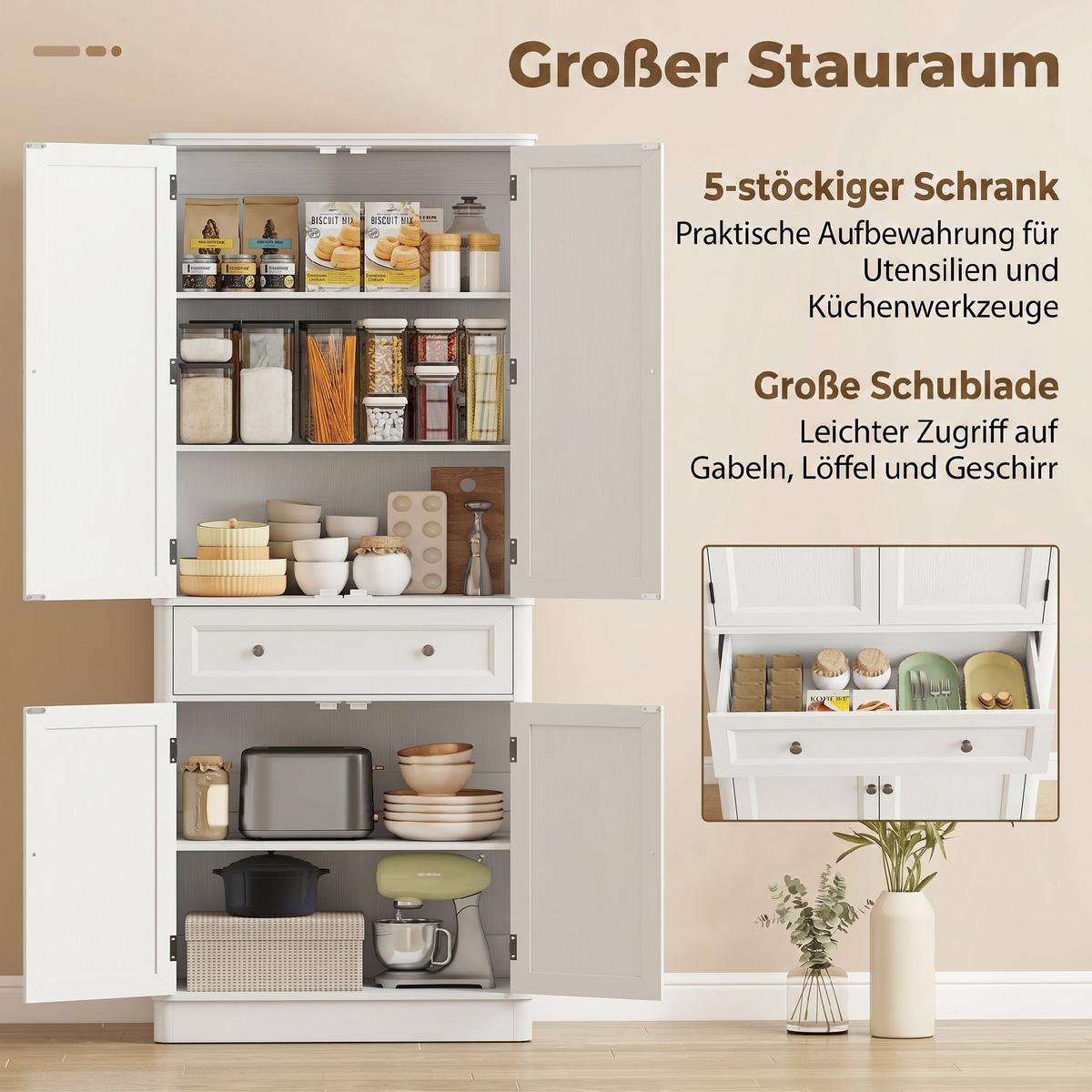 KÜCHENSCHRANK MDF Weiß - Weiß, Holzwerkstoff (39.5/186.4/80cm) - HOMCOM