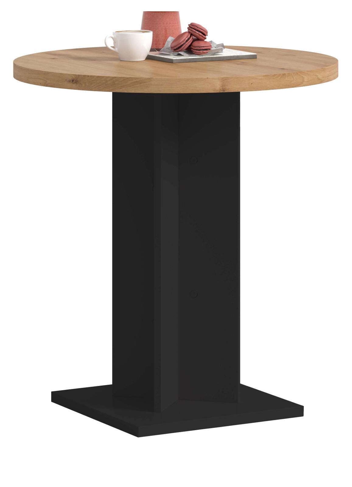 ESSTISCH Eiche Artisan, schwarz, Küchentisch rund Ø 70 cm - Schwarz/Eiche Artisan, Holzwerkstoff (70/70/76cm) - Inn.Furn