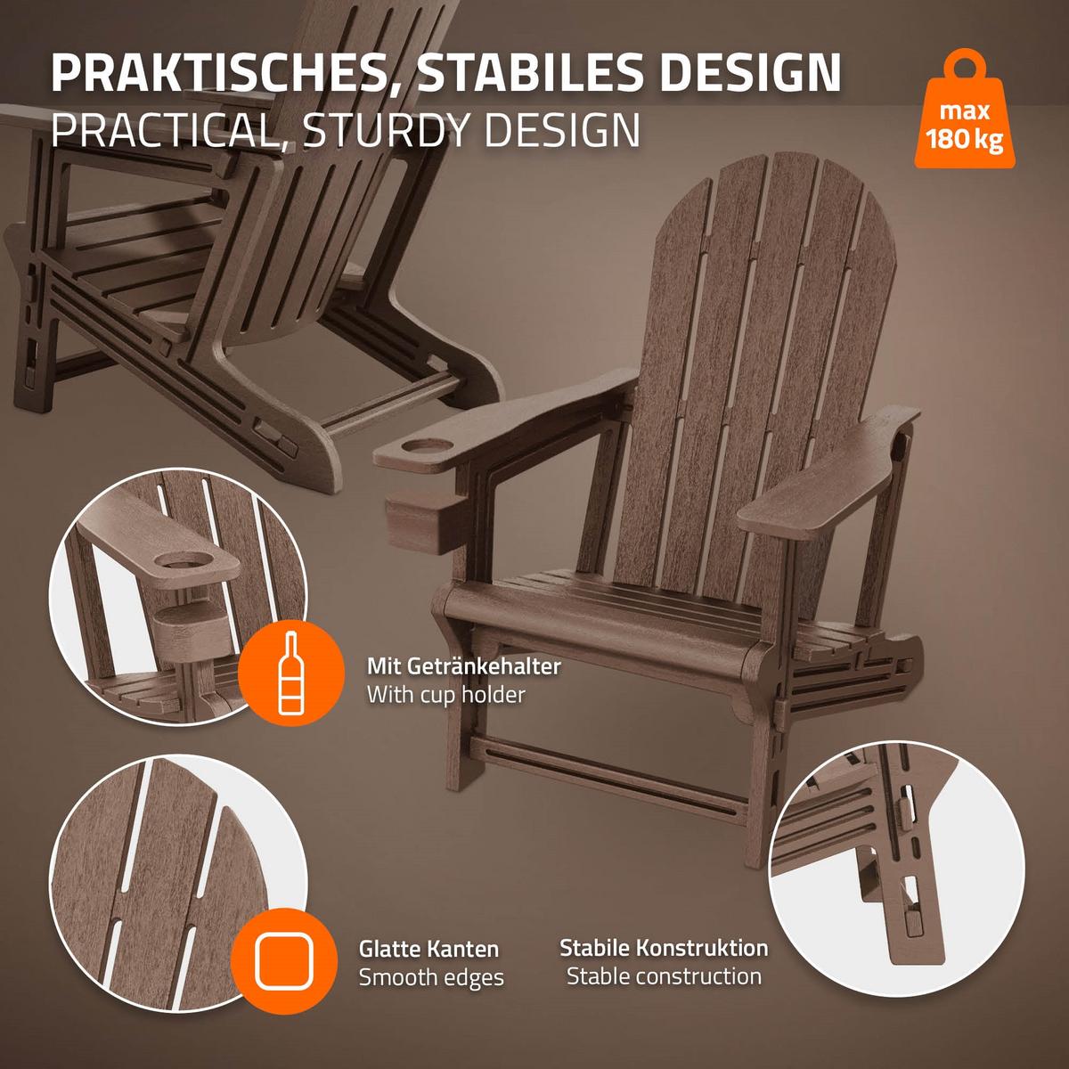 ADIRONDACK LOUNGESTUHL mit Getränkehalter Braun aus Kunststoff - Braun, Kunststoff (54.5/91/76cm) - ML-DESIGN