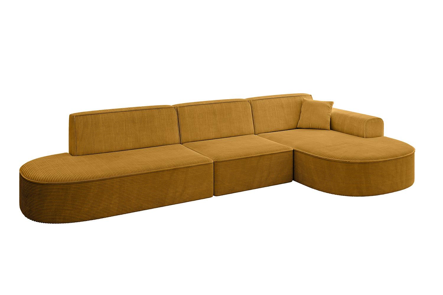 ECKSOFA Ottomane Rechts MARI-L2 - 328x171x79 cm Senfgelb Cord - Gelb/Schwarz, Holzwerkstoff/Kunststoff (171/328cm) - ALTDECOR