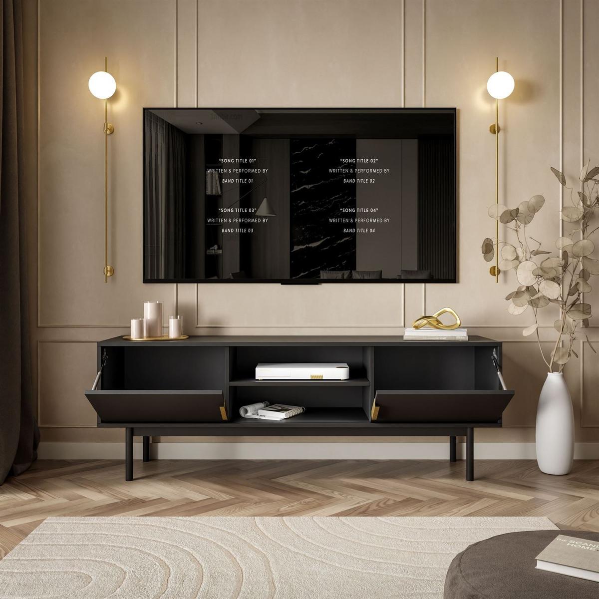 TV-ELEMENT MIRACLE zweitrürig Schwarz - Schwarz, Holzwerkstoff (154/53/39cm) - Lookway