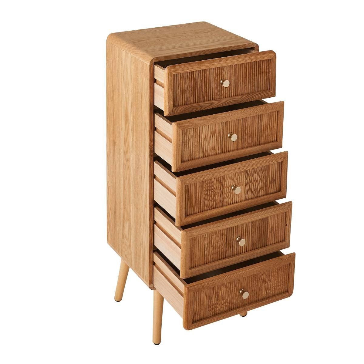 HOCHKOMMODE mit 5 Schubladen und lamellenartiger Front 42/35/100 cm - Eschefarben, Holzwerkstoff (35/100/46cm) - Calicosy