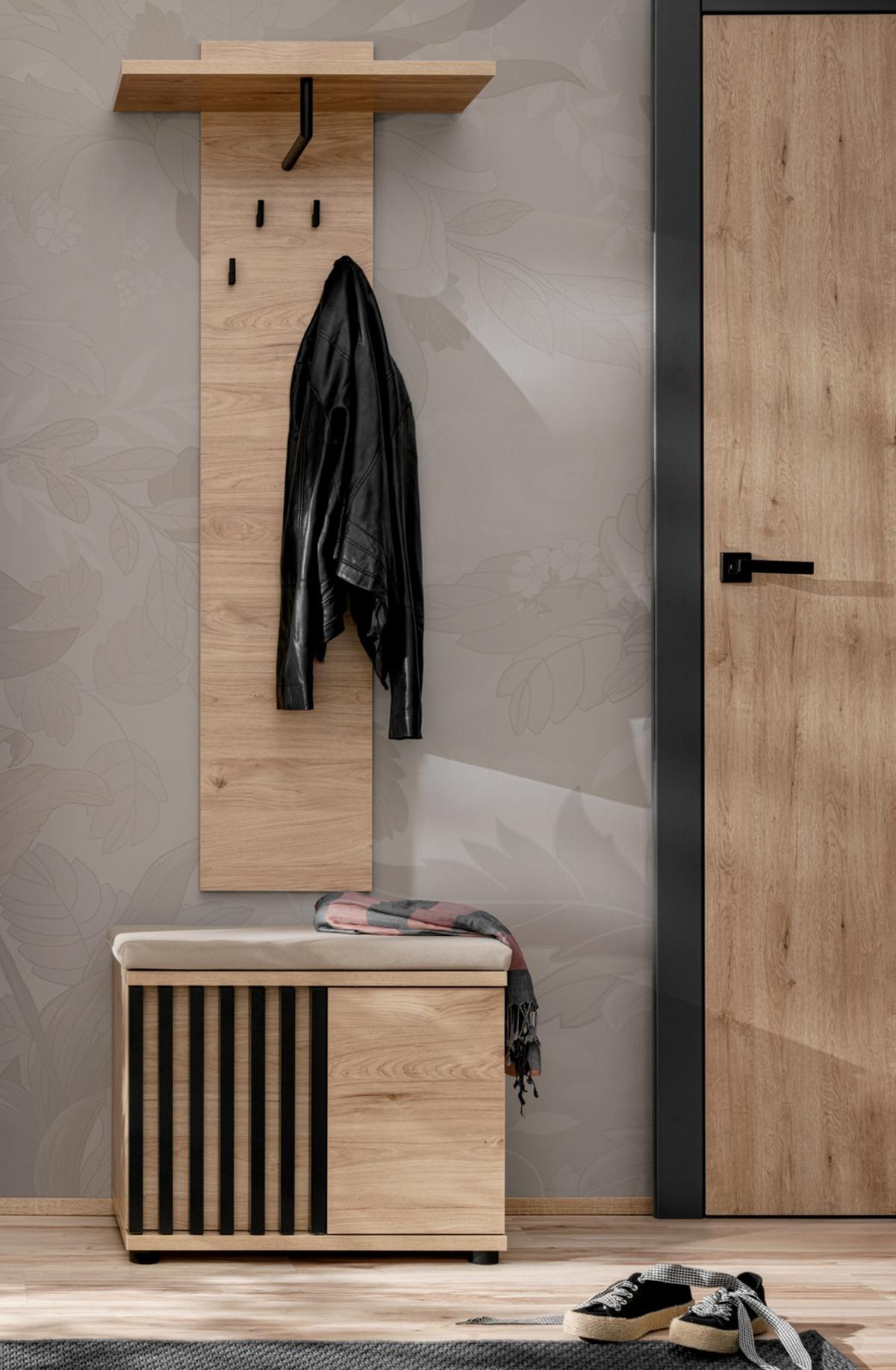 GARDEROBENBANK Eiche Jackson 60 cm, Sitzbank mit Stauraum - Eichefarben/Schwarz, Holzwerkstoff/Kunststoff (60/46/35cm) - Furn.Design