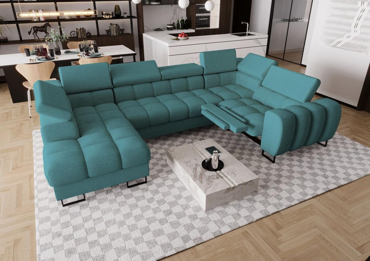WOHNLANDSCHAFT Bastien Relax - Blau, Holzwerkstoff/Textil (198/95/350cm) - Fun Möbel