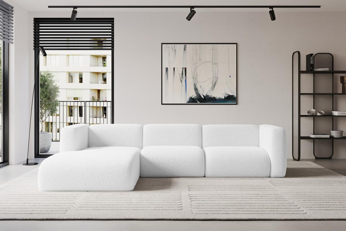 ECKSOFA Ottomane Links MIRA-L2 318x179x89 Weiß Bouclé - Schwarz/Weiß, Holzwerkstoff/Kunststoff (318/179cm) - ALTDECOR