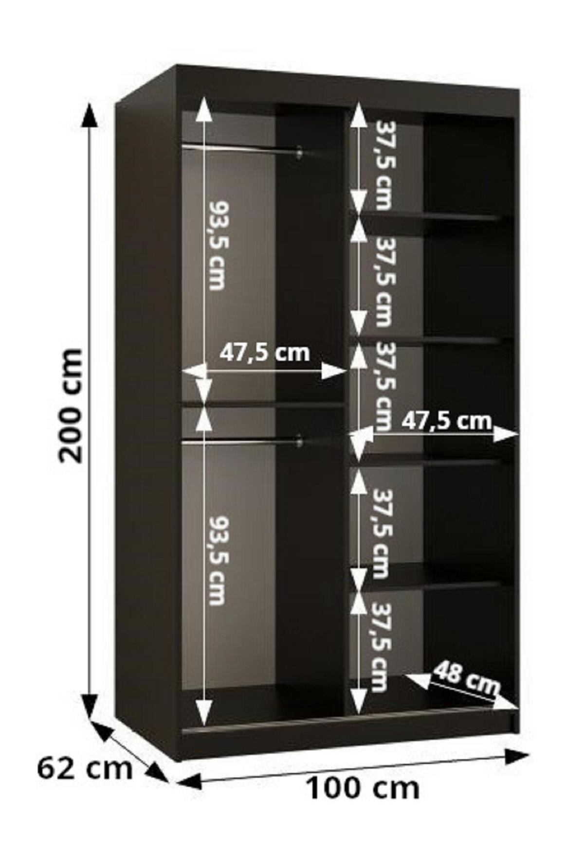 SCHWEBETÜRENSCHRANK 200/100/62 2-türig - Schwarz, Holz/Kunststoff (100/200/62cm) - Abiks Möbel
