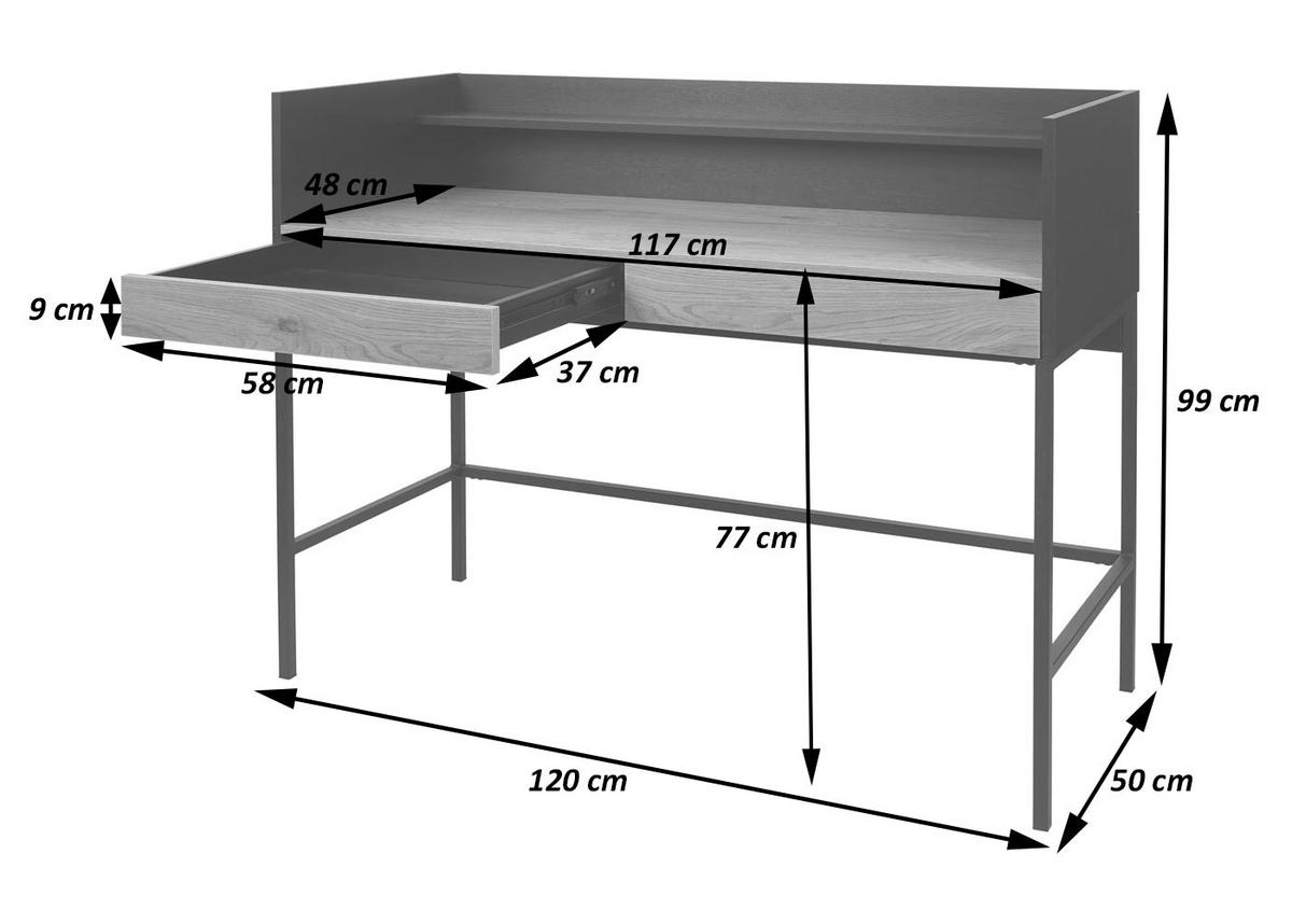 SCHREIBTISCH Schwarz, Braun - Schwarz/Naturfarben, Holz (50/120/99cm) - MCW
