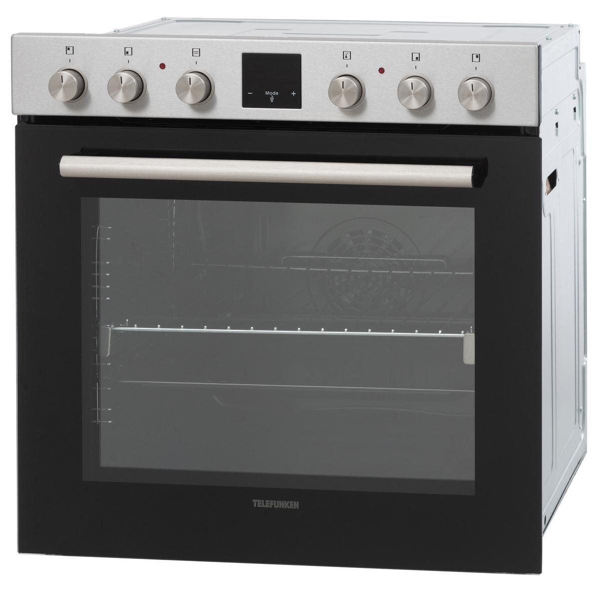 HERDSET, Backofen mit Ober-Unterhitze und Umluft, Glaskeramik-Kochfeld mit 4 Zonen, Teleskopauszug, 78 Liter, 60 cm, B-HS-75-C-I - Edelstahlfarben, Keramik/Metall (59.5/59.5/57cm) - Telefunken