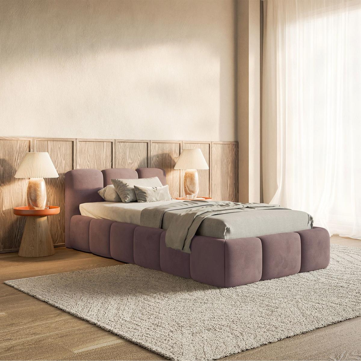 POLSTERBETT Cloudy Low Hellrosa Samt, 90x200 cm - Hellrosa/Schwarz, Kunststoff/Textil (90/200cm) - Selsey