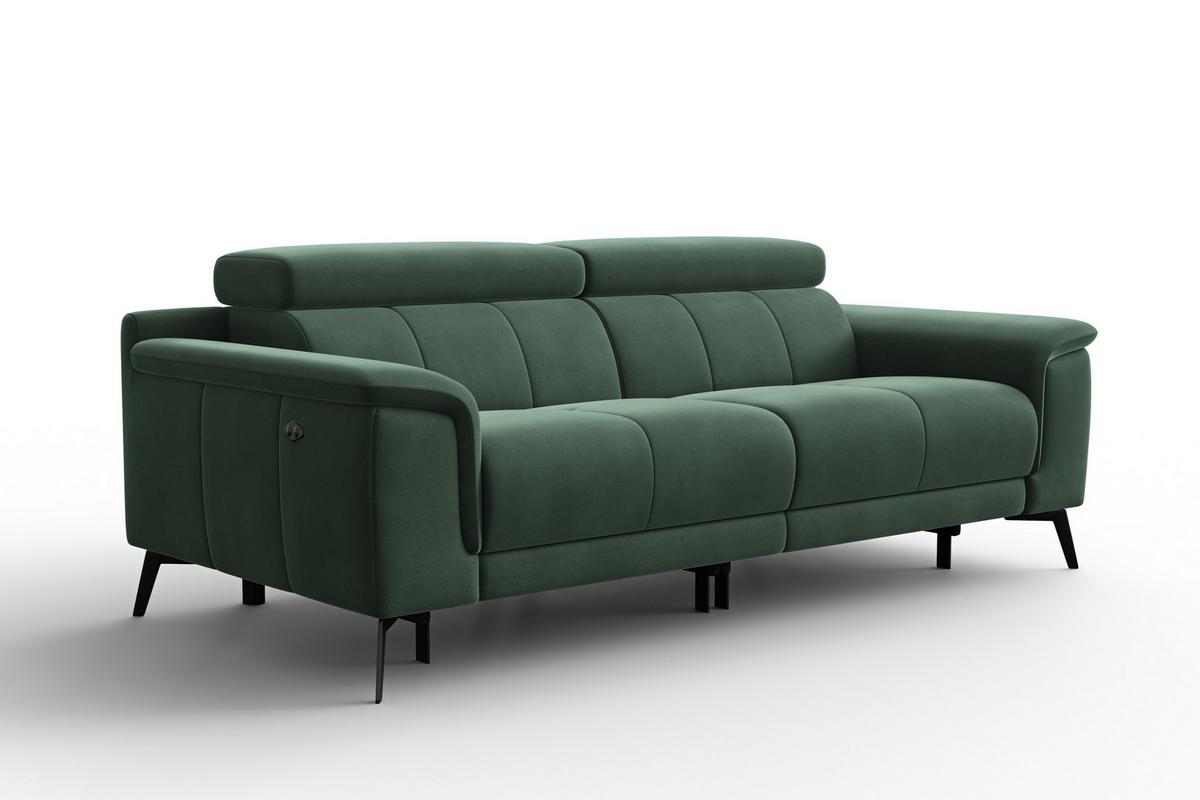 SOFA RELAX FIERO 3-Sitzer, Grüner Veloursstoff - Schwarz/Grün, Holz/Textil (212/82/103cm) - Courtois Laville