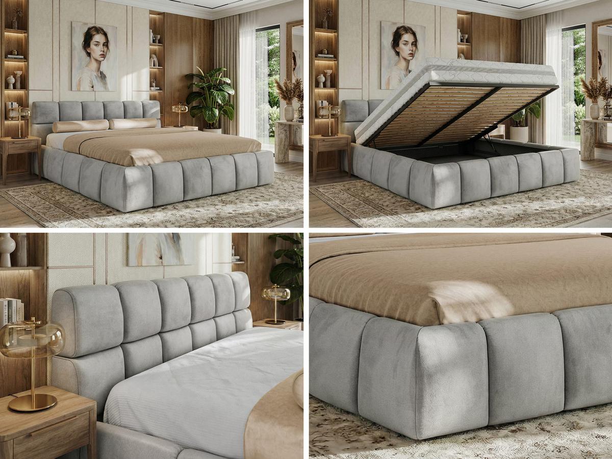 POLSTERBETT NIRA CLASSIC 160/200 - Hellgrau Velvet - Multipocket-Matratze - Hellgrau, Textil (160/200cm) - MKS