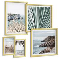 BILDER SET 5er Set - 50x50 cm & 20x30 cm & 40x60 cm Goldrahmen - Strandtreppe Schaukel Meer - Goldfarben, Kunststoff (40/60cm) - TULUP
