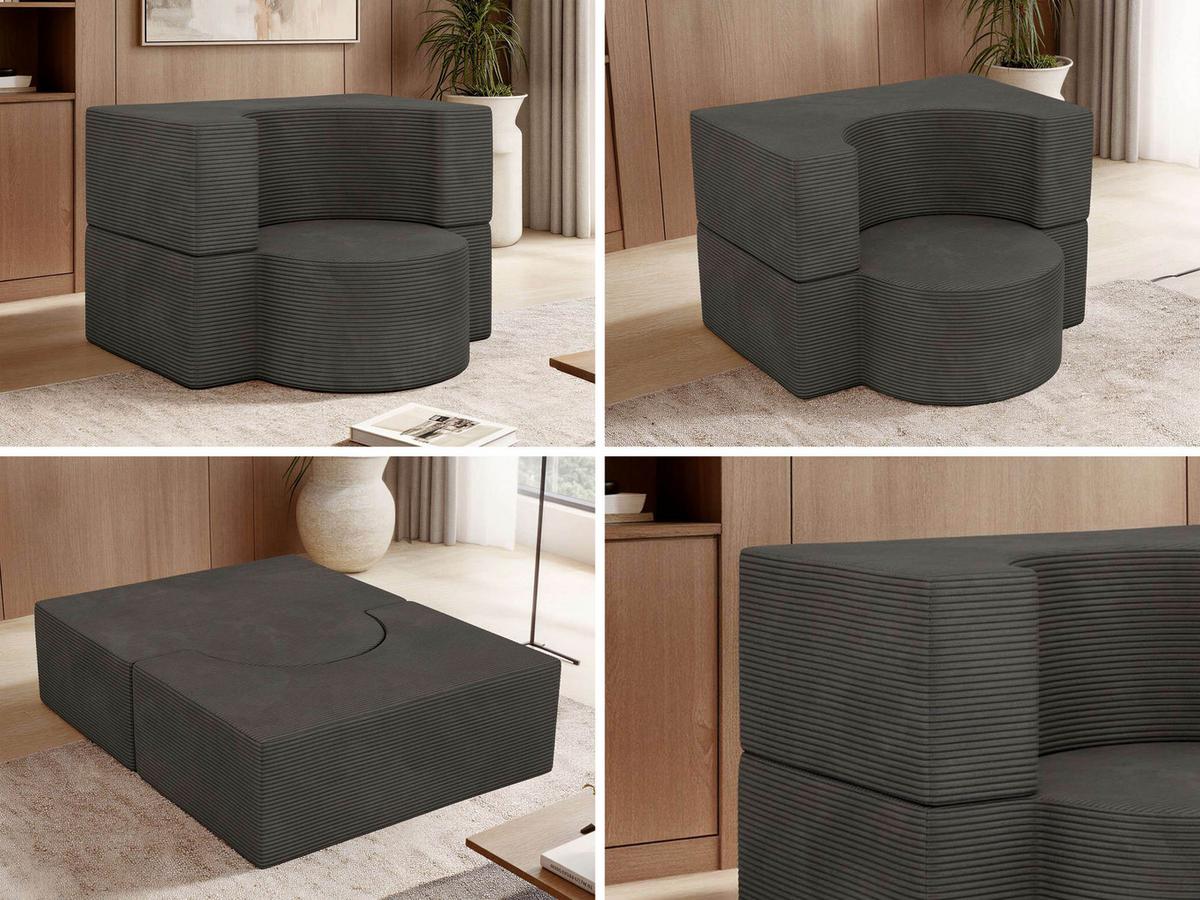 1-SITZER BODENSOFA SANOA - Dunkelgrau Cord - Dunkelgrau, Textil (100/68/96cm) - MKS