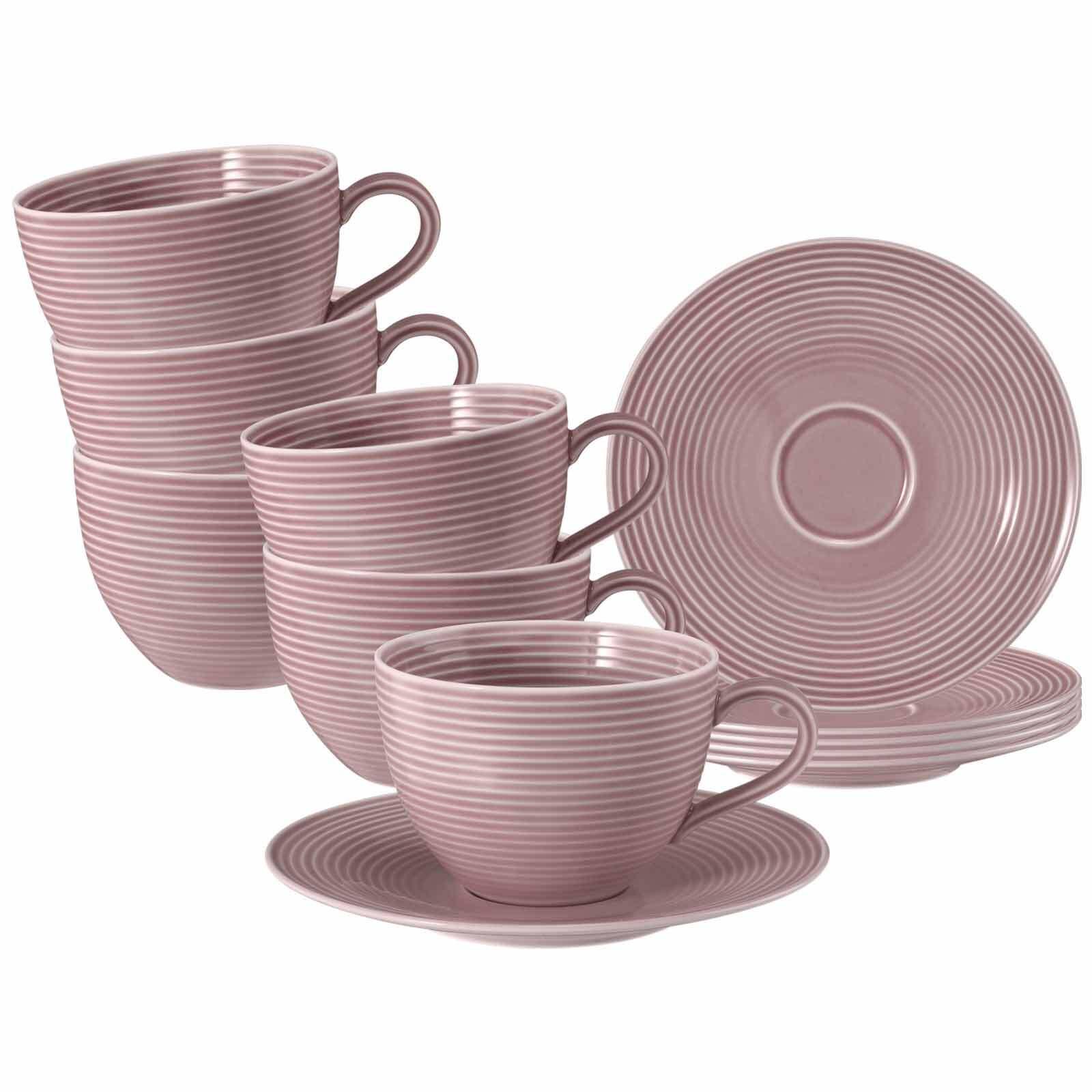 MILCHKAFFEETASSEN MIT UNTERTASSEN Beat Color Glaze Altrosa 350 ml 6er Set - Altrosa, Keramik (16.7/9.3/16.7cm) - Seltmann Weiden