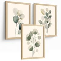 POSTER 3er Bilder-Set Wandbilder Pflanzen Minimalistisch modern Wohnzimmer Deko, Schlafzimmer, Küche, Badezimmer Leichter Holzrahmen A4 - Beige, Papier (29.7/1/21cm) - Nacnic