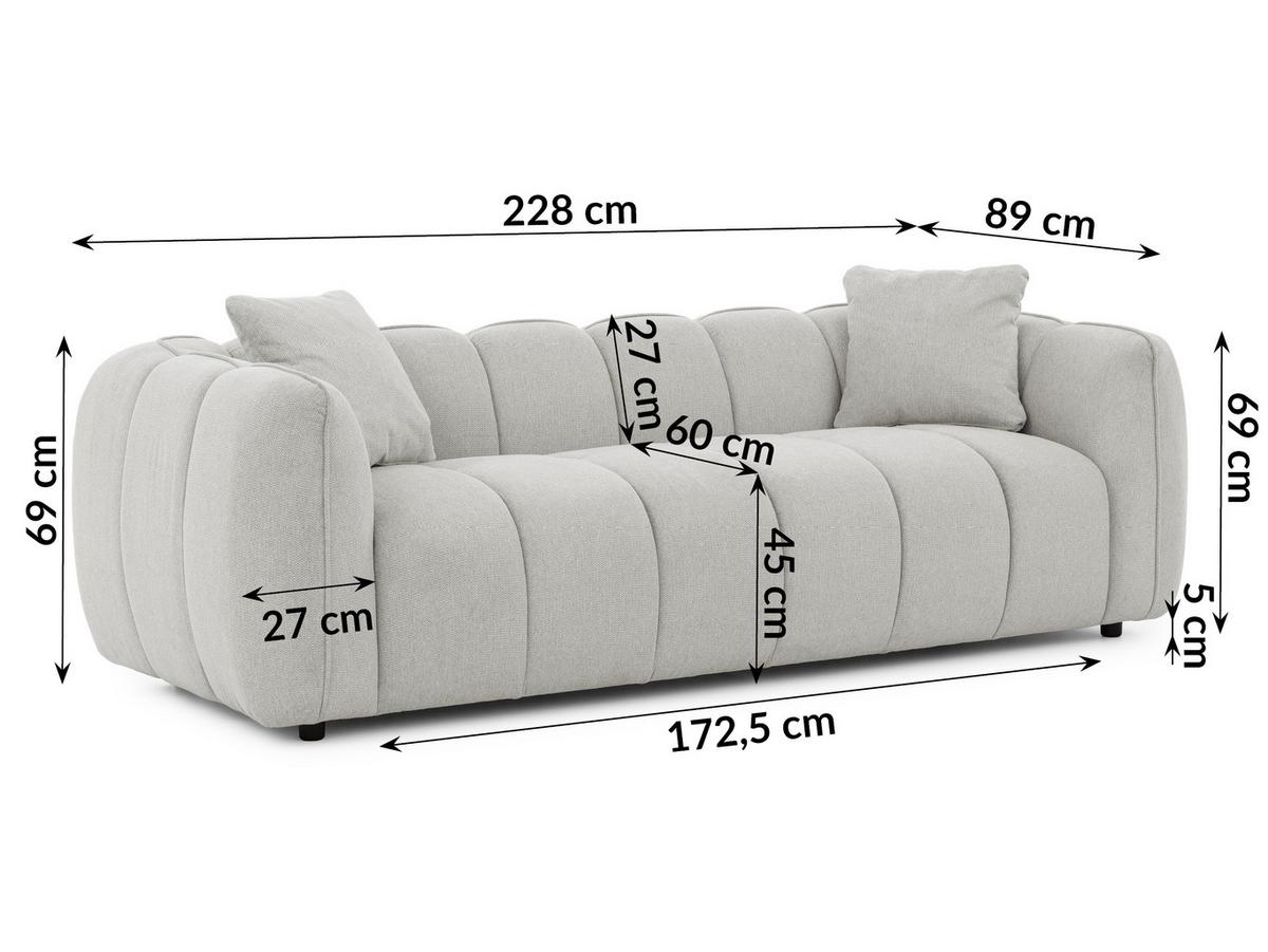 3-SITZER SOFA Nubira in tief gesteppter Bubble-Optik aus weichem Hellgrau Strukturstoff im modernen Design - Hellgrau/Schwarz, Holz/Kunststoff (228/69/89cm) - S-Style Möbel