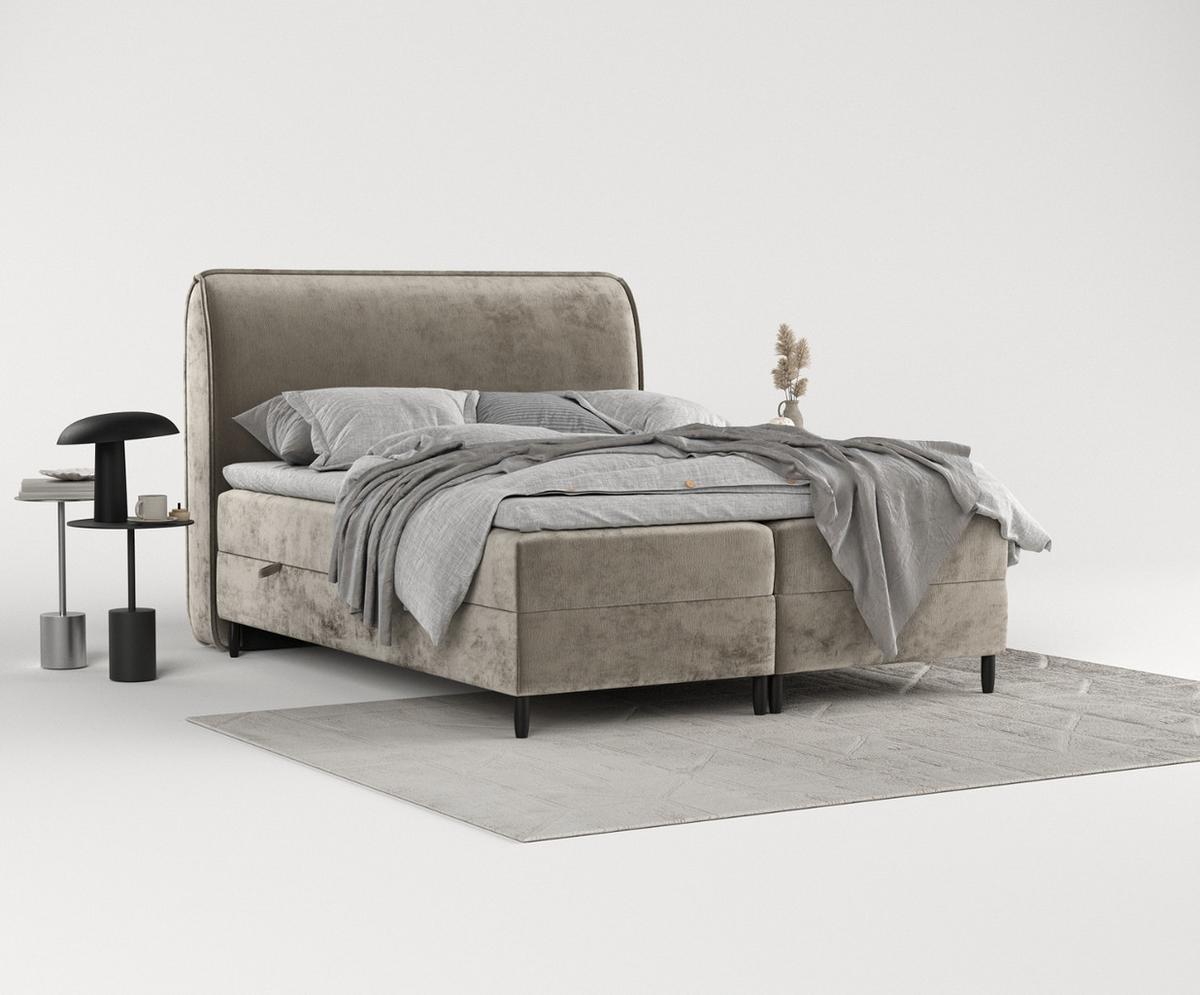 BOXBETT Lunaro 120/200 cm Beige im Lotta Stoff - Beige/Schwarz, Holz/Holzwerkstoff (120/200cm) - AltaBeds