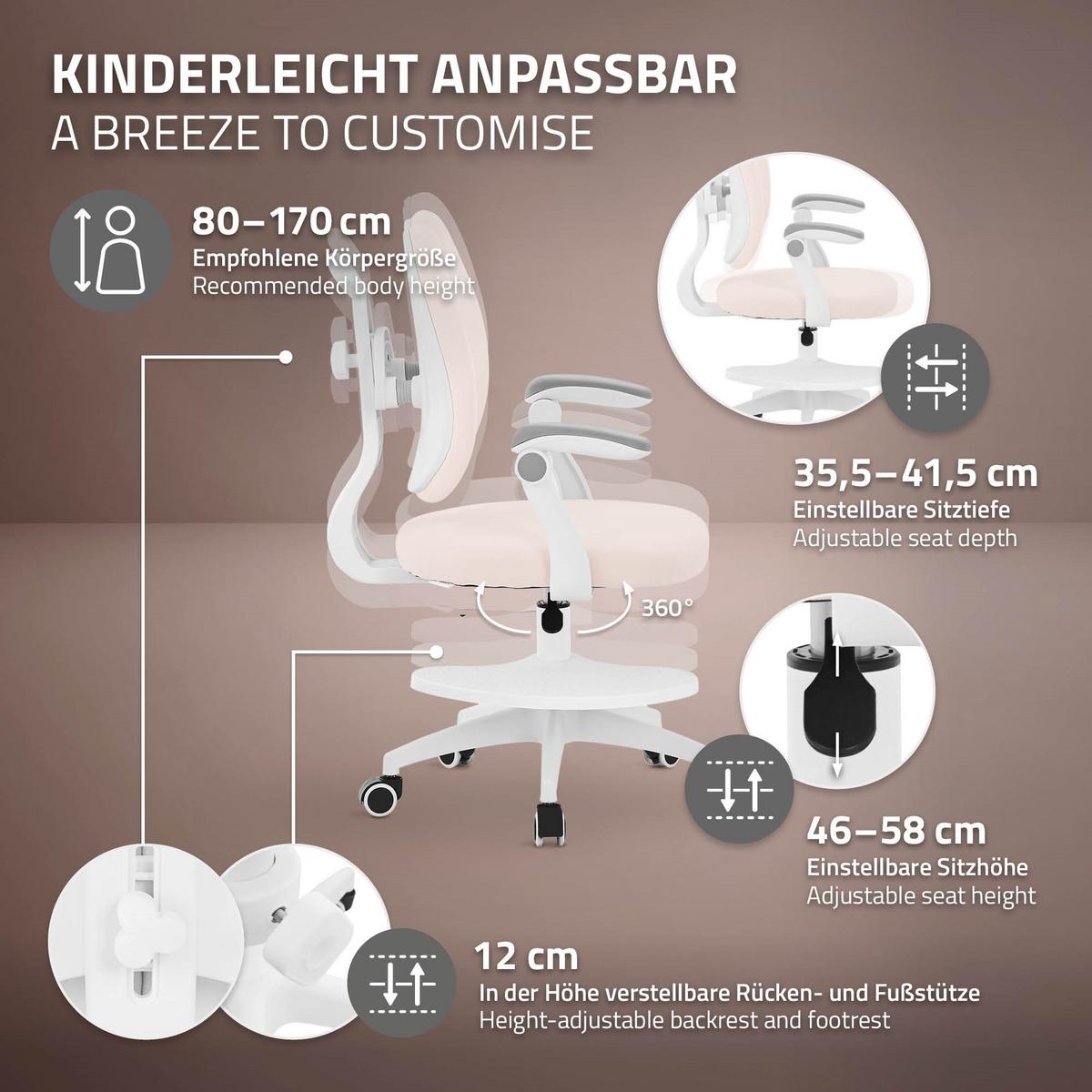 KINDERSCHREIBTISCHSTUHL Beige 95-107 cm aus Polyester - Beige/Weiß, Kunststoff/Textil (53/107/53cm) - ML-DESIGN