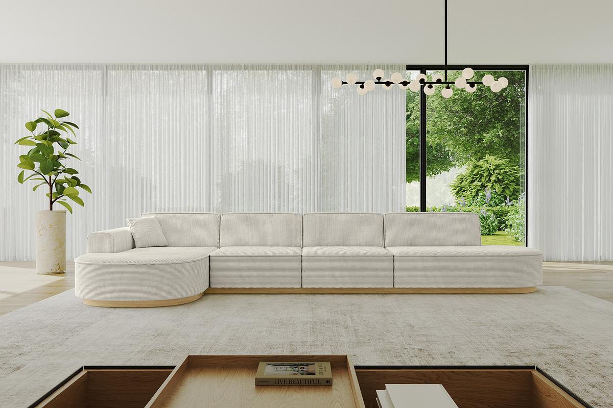 ECKSOFA Ottomane Links MARI-L3-v2 - 413x171x83 cm Creme Cord - Hellgrau/Creme, Holzwerkstoff/Textil (413/171cm) - ALTDECOR