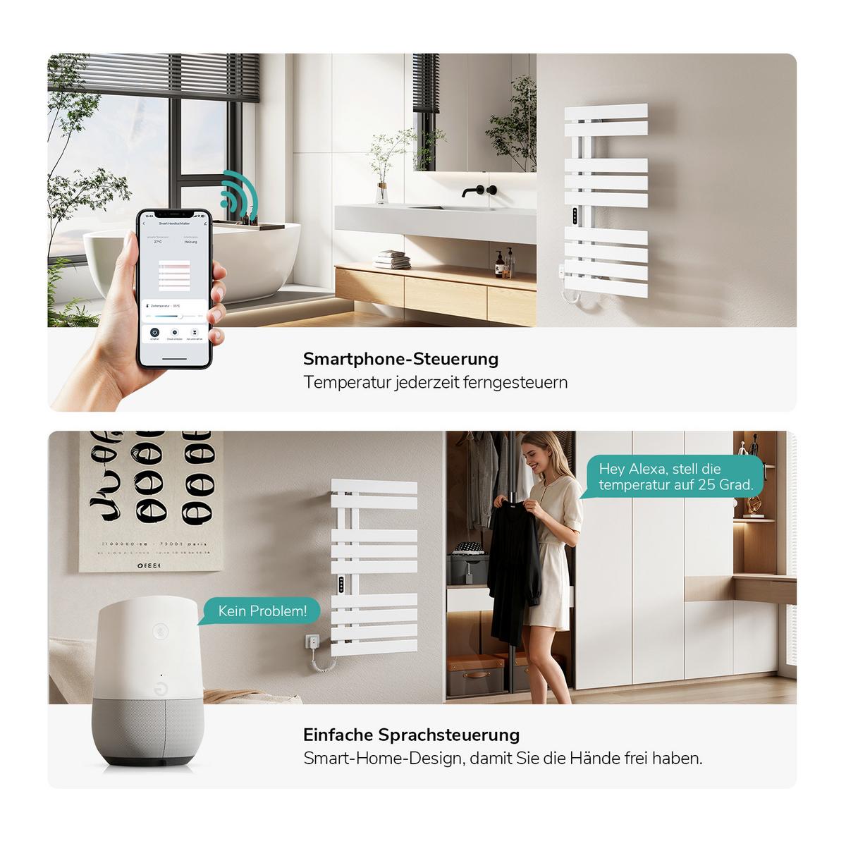 HEIZKÖRPER Elektrisch WLAN Thermostat Weiß 100/50 cm - Weiß, Metall (50/100/11cm) - EMKE