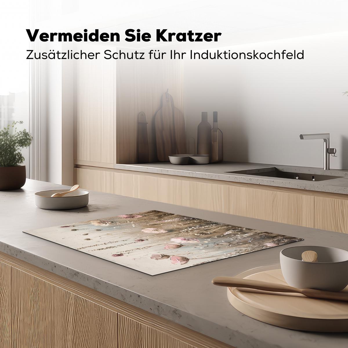 HERDABDECKPLATTE Blumen - Beige - Trockenblumen Herdabdeckung Induktionsfeld 70x52 cm - Beige, Kunststoff (70/52/0.2cm) - MuchoWow