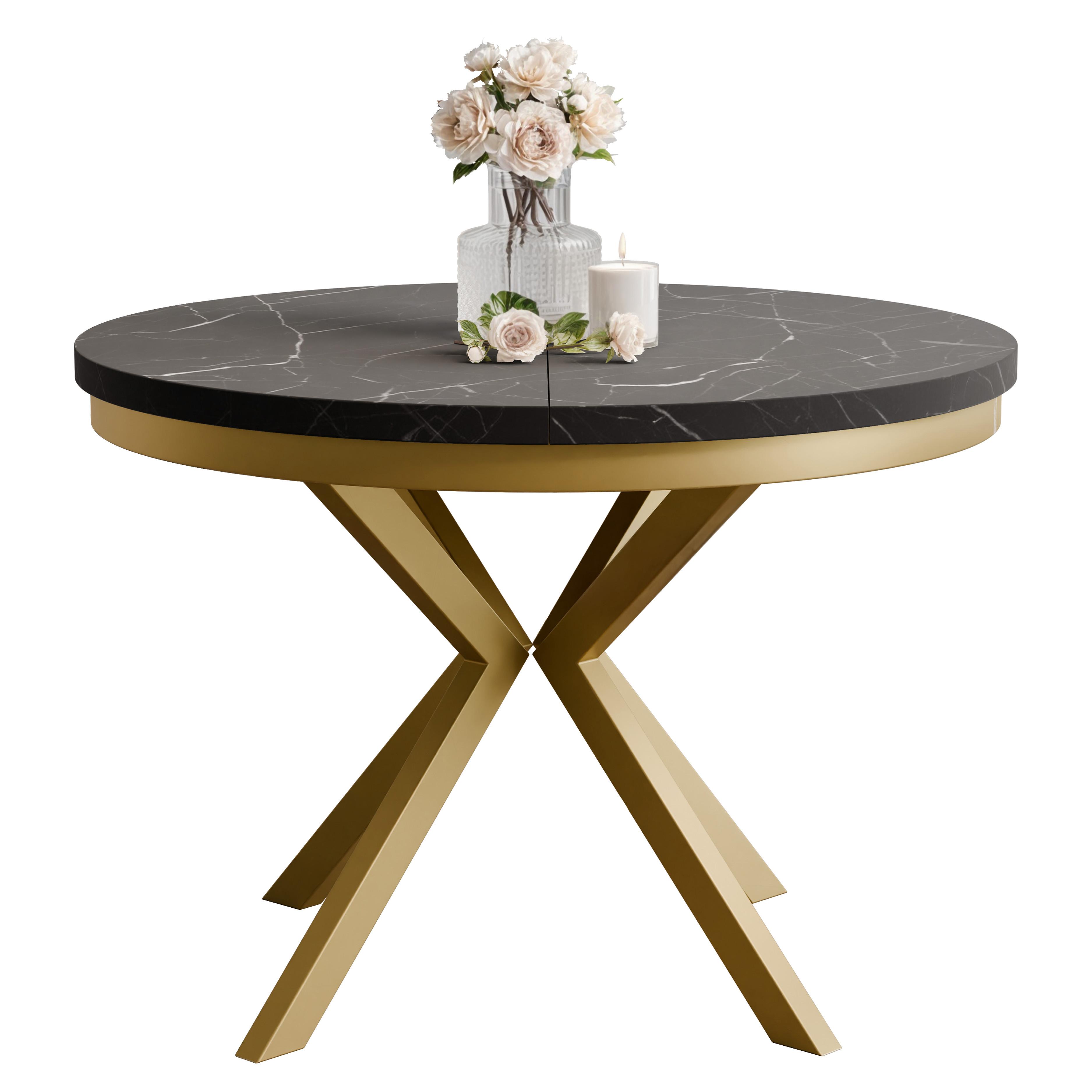 AUSZIEHTISCH MILTON 90-166/76 cm mit Metallgestell und Zarge, Gold / Grigia Pietra - Goldfarben/Grau, Holzwerkstoff/Metall (90/90/76cm) - Idohome