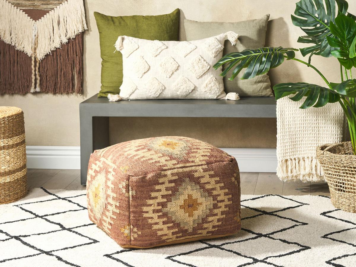 POUF Beel 50/50/30 cm - Rot, Naturmaterialien (50/30/50cm) - Beliani