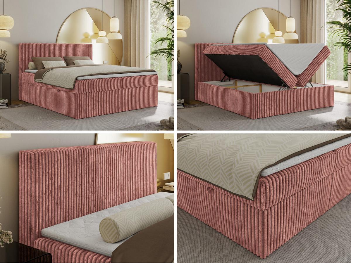BOXBETT TILIANO 160/200 - Rosa Cord - H4 - Rosa, Textil (160/200cm) - MKS