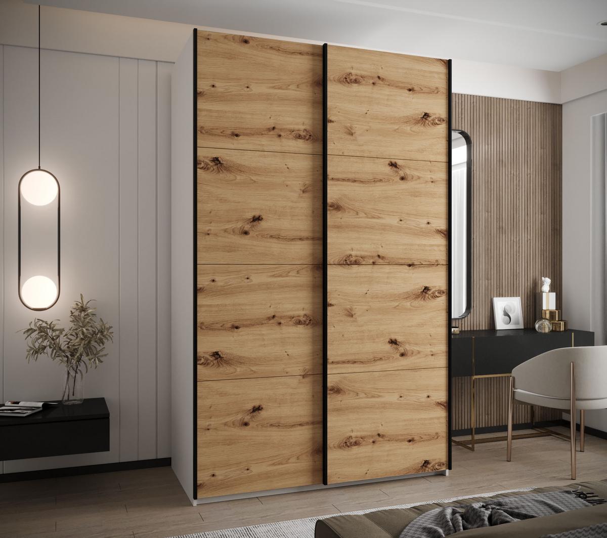 SCHWEBETÜRENSCHRANK 245,5/150/64 2-türig - Schwarz/Eiche Artisan, Holz/Metall (150/245/64cm) - Abiks Möbel